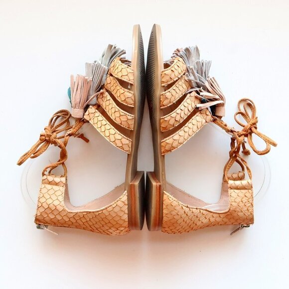 Steve Madden Monrowe Tan Leather Ankle Tie Tassel Gladiator Sandals Summer Shoes - Picture 9 of 15